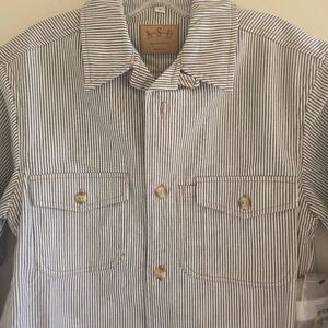 ASD Living Blk/Wht Vtg. Railroad Stripe Long Sleeve Server Shirt, NWT, Sz. S